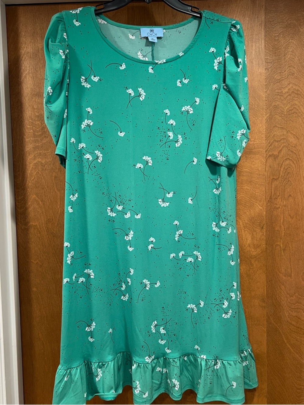 CeCe Teal Floral Ruffle-Hem Casual Dress